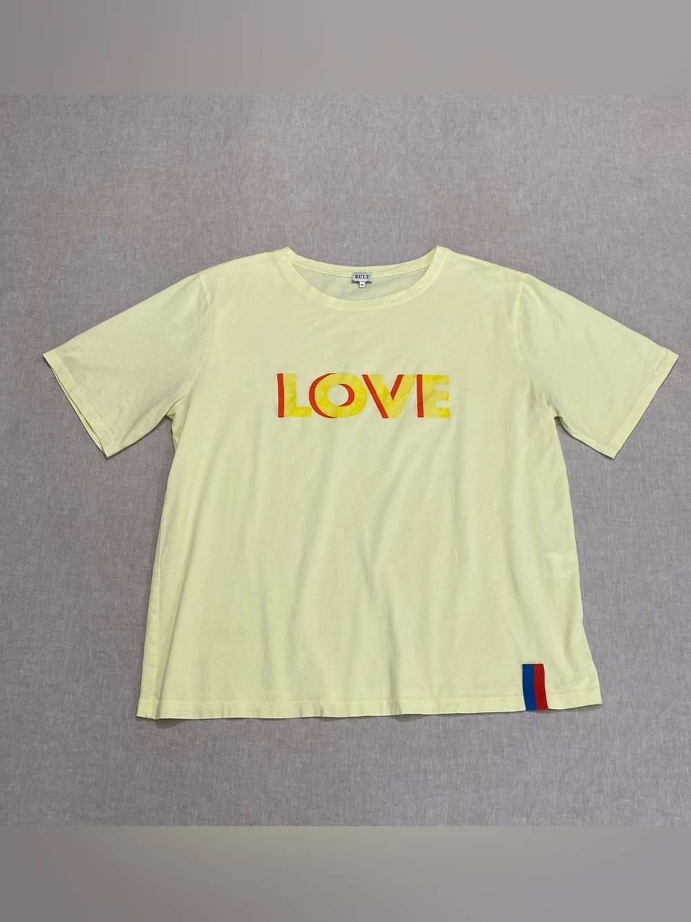 KULE Pullover T-Shirt Yellow Crew Neck Short Sleeve LOVE YOU Graphic Sz XL